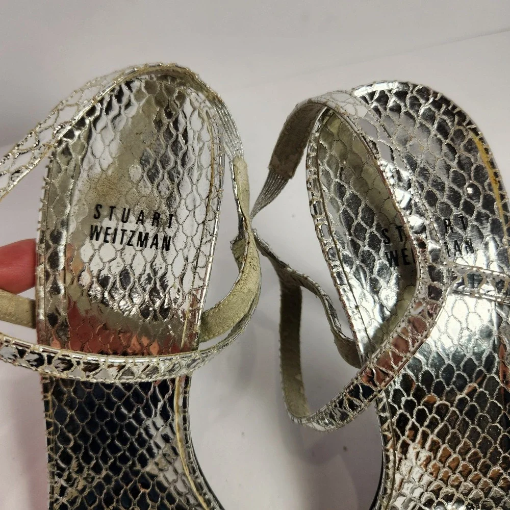 Stuart Weitzman Women's Classy Elegant‎ Stiletto Strappy Sandals Silver Size 9M